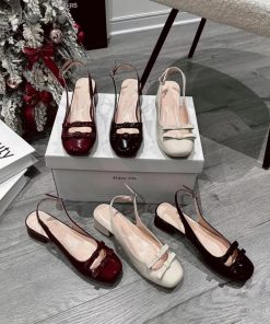 Giày slingback mũi vuông nơ đôi — bộ sưu tập Giáng Sinh
