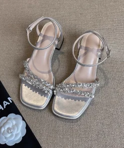 Dép sandal quai đính xoàn đá lấp lánh cao 5cm dễ mang tôn dáng