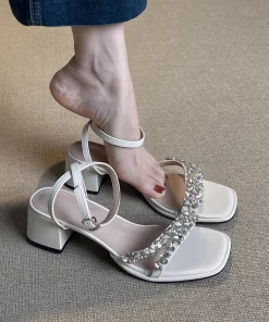 Alternative view of Dép sandal quai đính xoàn đá lấp lánh cao 5cm dễ mang tôn dáng